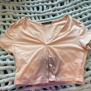 yellow button up crop top